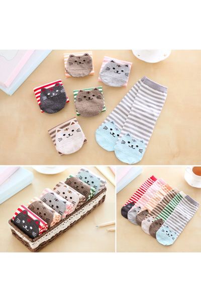 Lazy Corner Cat Print Striped Socks