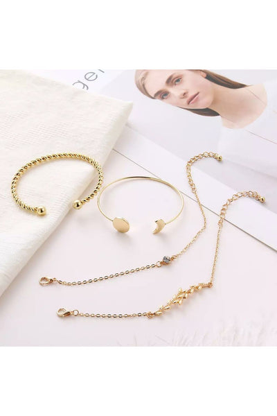 4 Pcs/ Set Bohemian Leaves Knot Round Chain Opening Gold Bracelet