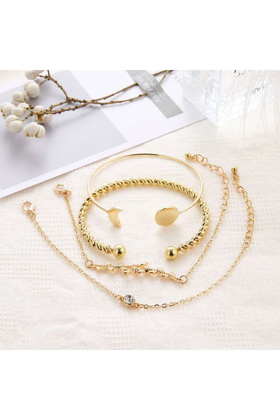 4 Pcs/ Set Bohemian Leaves Knot Round Chain Opening Gold Bracelet