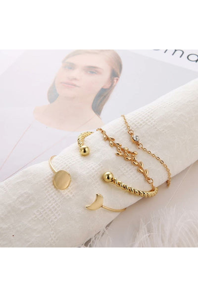 4 Pcs/ Set Bohemian Leaves Knot Round Chain Opening Gold Bracelet