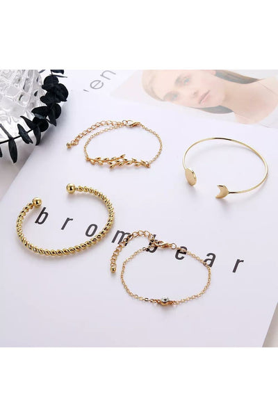 4 Pcs/ Set Bohemian Leaves Knot Round Chain Opening Gold Bracelet