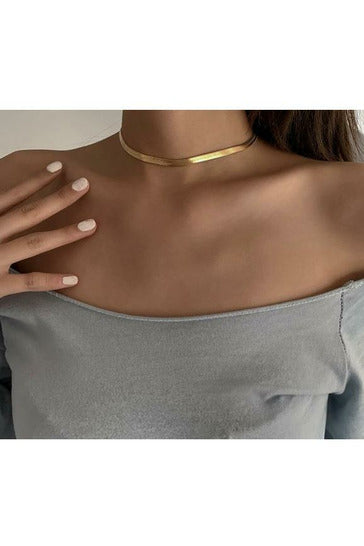 Short Choker Necklace Collar Flat Blade Snake Chain