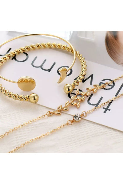 4 Pcs/ Set Bohemian Leaves Knot Round Chain Opening Gold Bracelet