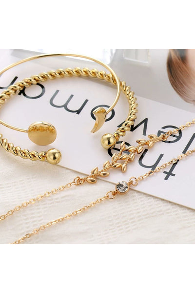 4 Pcs/ Set Bohemian Leaves Knot Round Chain Opening Gold Bracelet