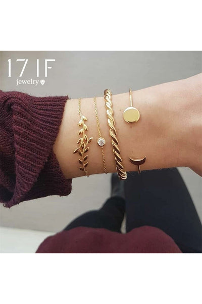4 Pcs/ Set Bohemian Leaves Knot Round Chain Opening Gold Bracelet